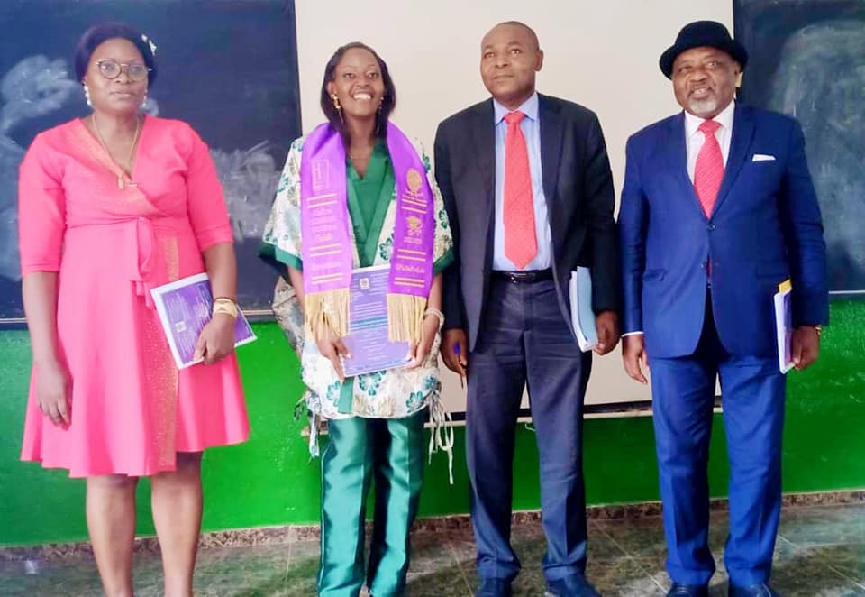 Ms. NZOKOU NGOPPA Ondelle Laetitia and her jury during her defense on search for secondary metabolites from a coprophilous fungi : Lentinus retinervis (May 17, 2024).